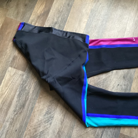 Nike Black Leggings with Blue and Pink Stripes - Picture 4 of 5